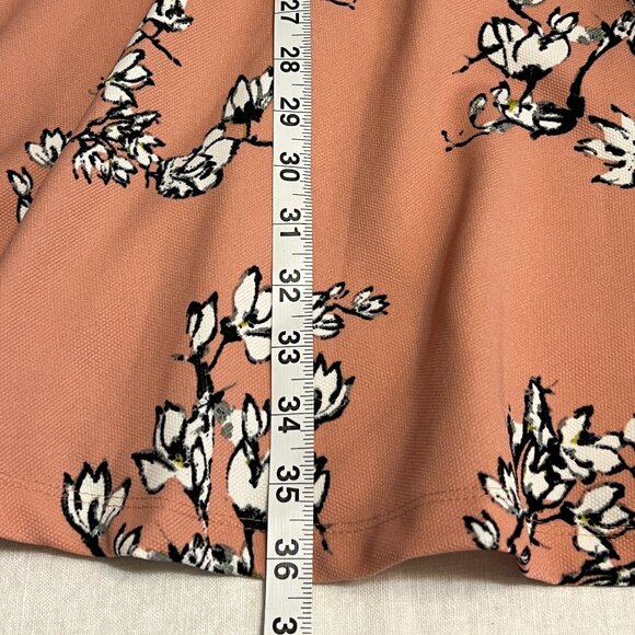 Zink London Size M Peach Floral Fit & Flare Dress Short Sleeve Lined Side Zip - Picture 10 of 11